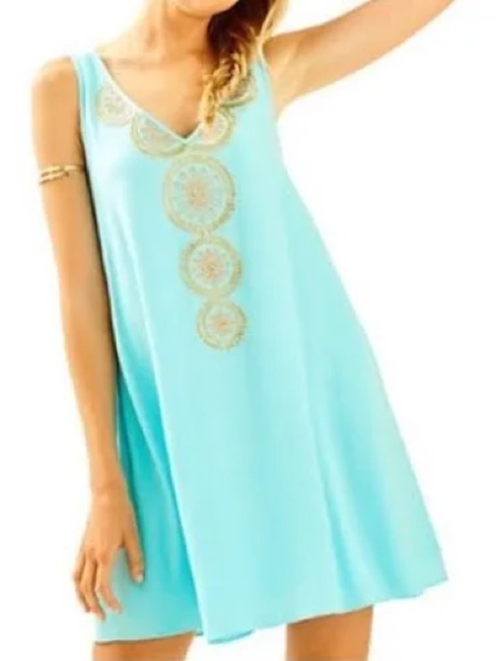 Lilly Pulitzer Fia Swing Dress with Gold Embroidery. XS
